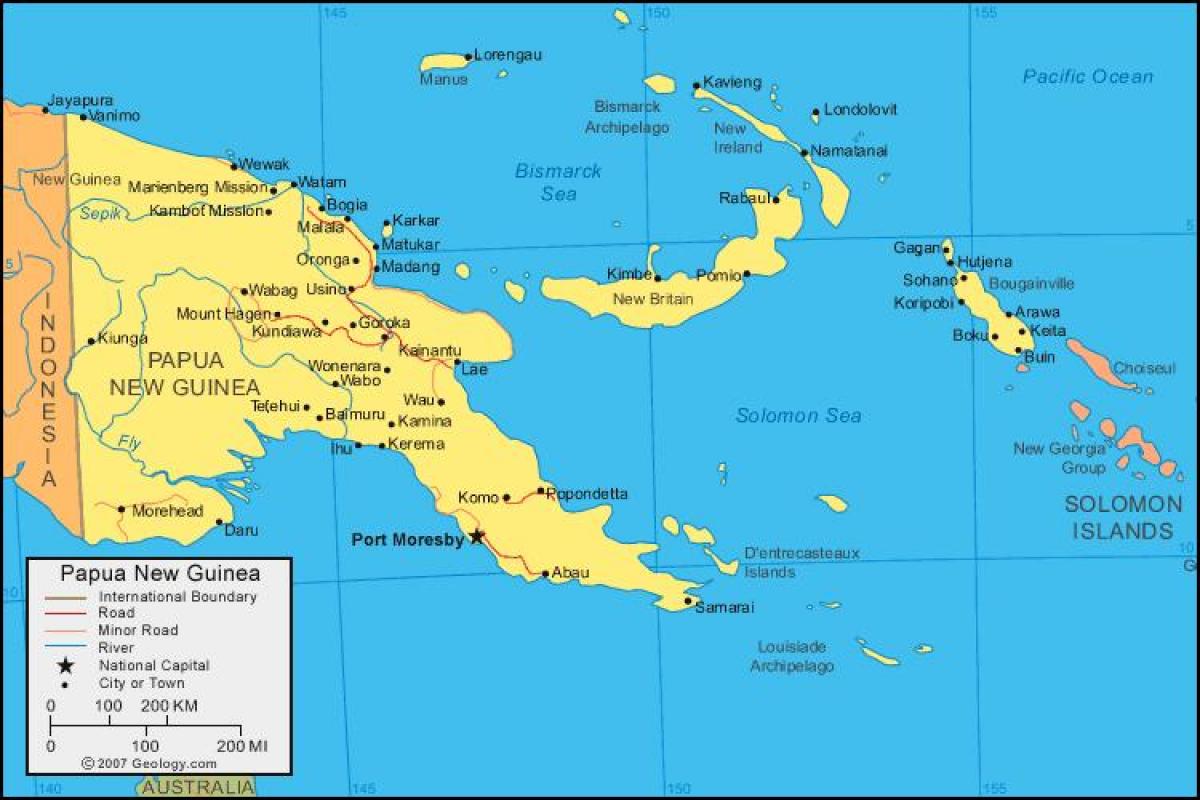 papua Yeni Gine haritası ve çevre ülkeler